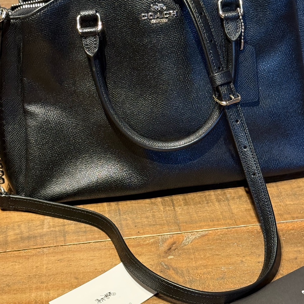 COACH SAGE CARRYALL Tote bag with crossbody straps Black leather bag - Picture 4 of 7